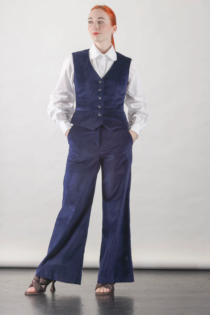 High Waisted Pants in Navy Velvet - Image 5