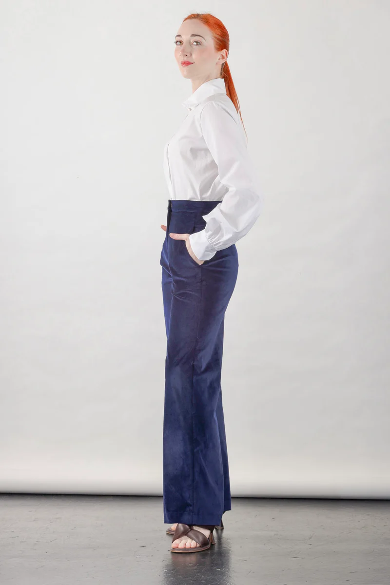 High Waisted Pants in Navy Velvet - Image 4