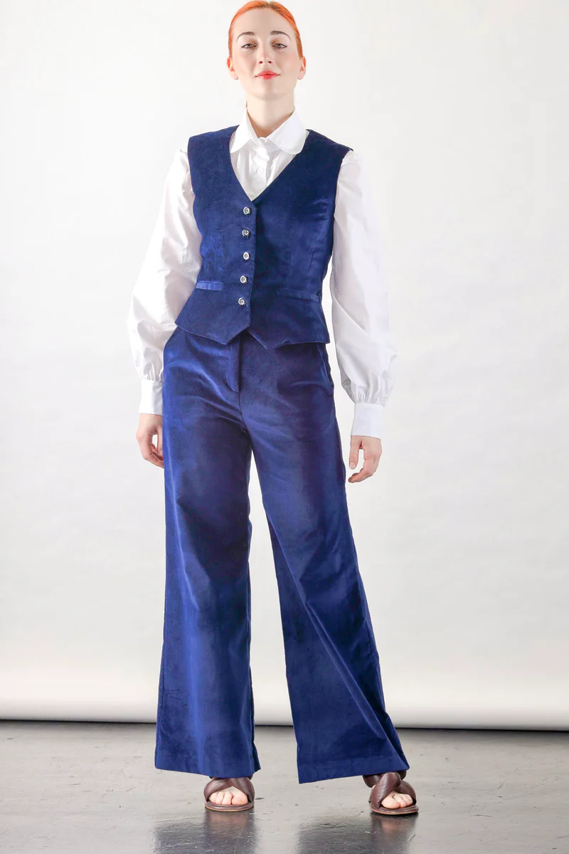 High Waisted Pants in Navy Velvet - Image 8