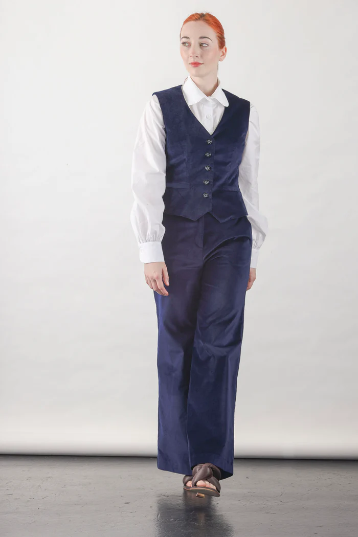 High Waisted Pants in Navy Velvet - Image 10