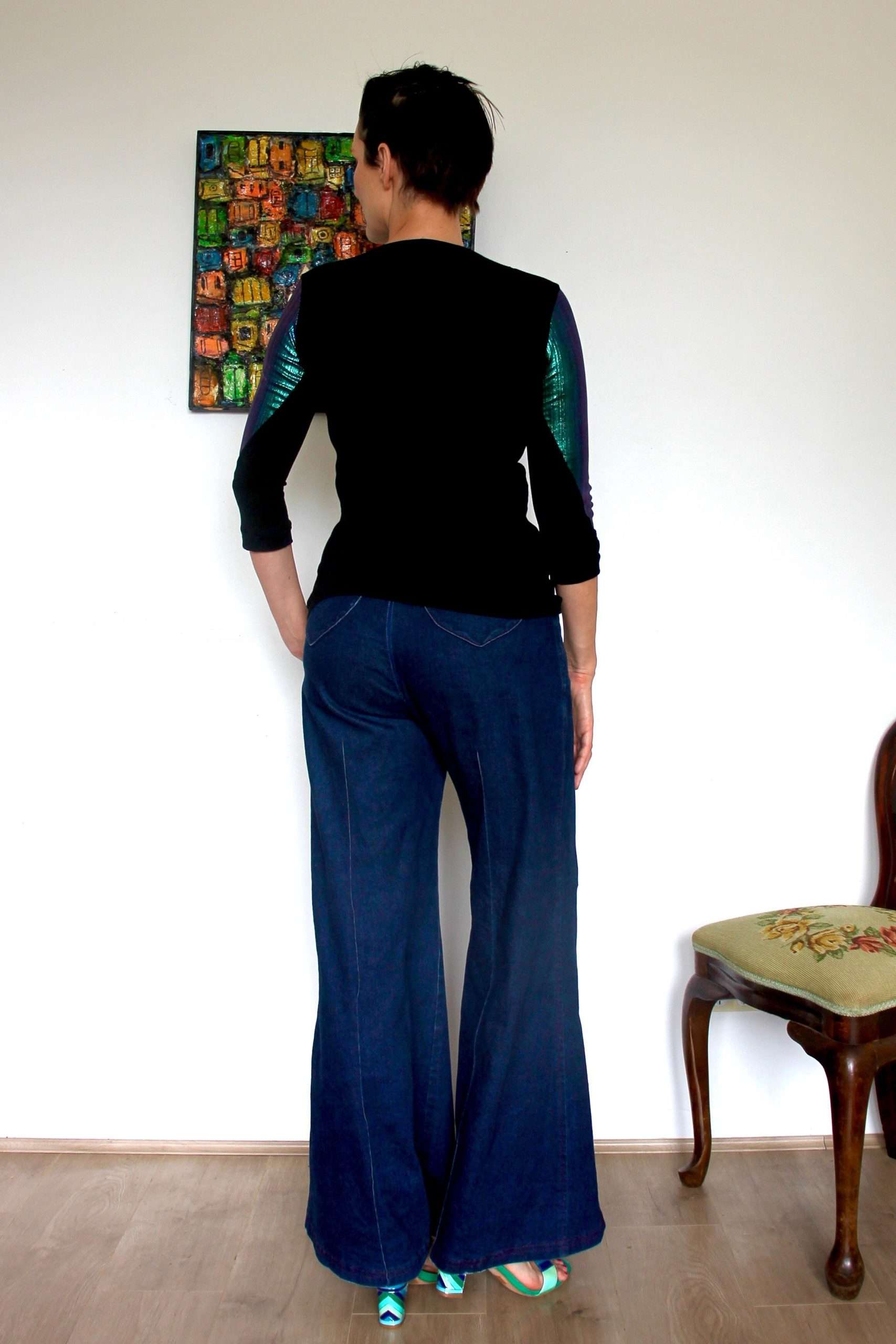 Cowl Neck Knit Top with Iridescent Blue Metallic - Image 5