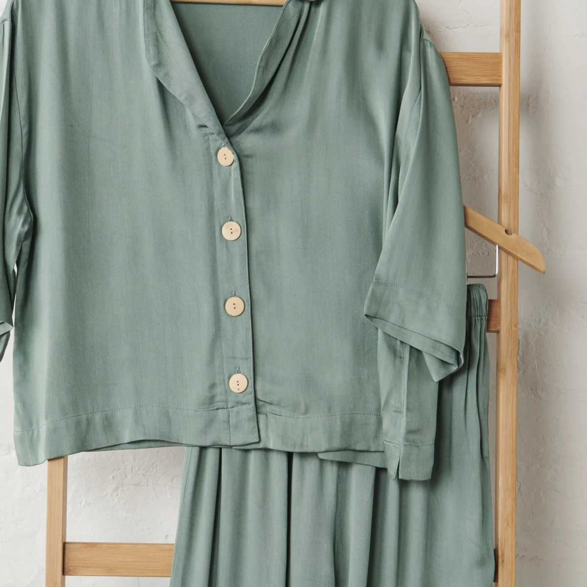 Bamboo Pyjamas: Crop Button Up and Pant Set - Image 3