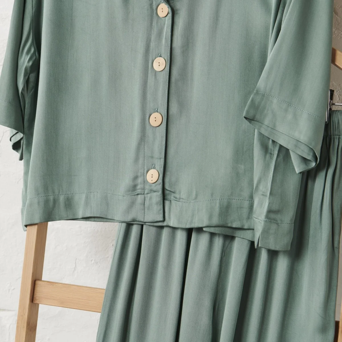 Bamboo Pyjamas: Crop Button Up and Pant Set - Image 5